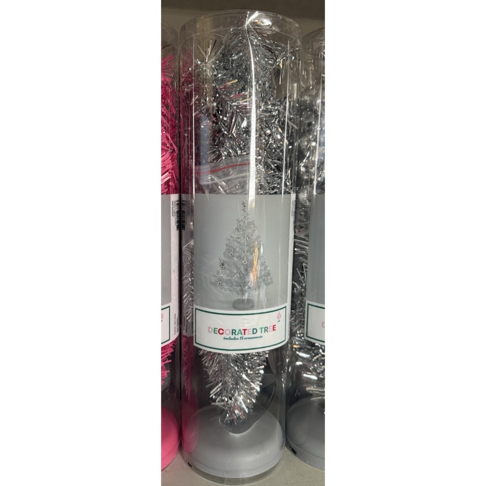 Silver Tinsel Mini Christmas Tree Decorated 13 Inch Tabletop Holiday Decor NEW